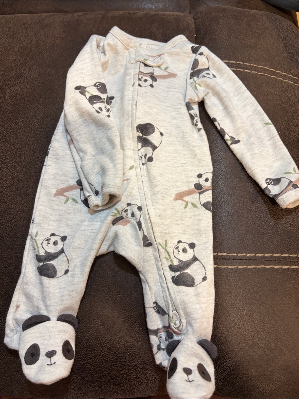 Carter's Light Gray Panda Footed Pajama Bottoms